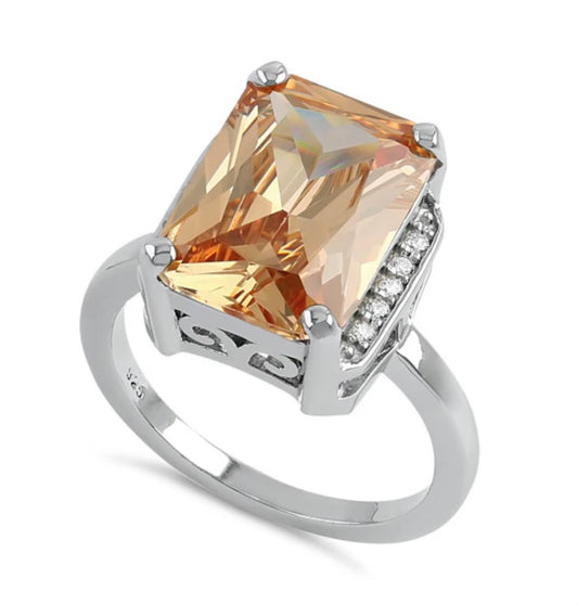 Bold Silver Ring With Champagne Gemstone