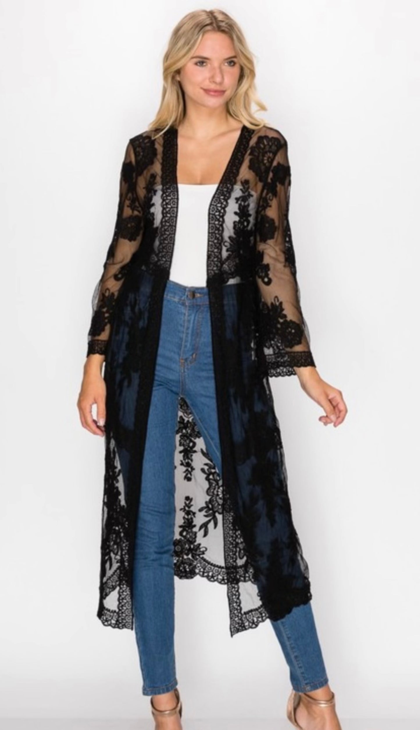 Black Sheer Lace Cardigan