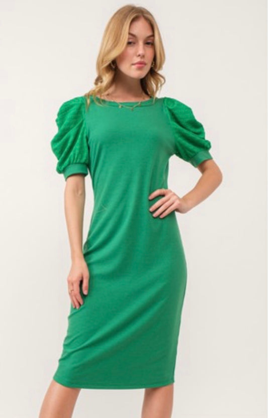 Green Puff Sleeve Dress