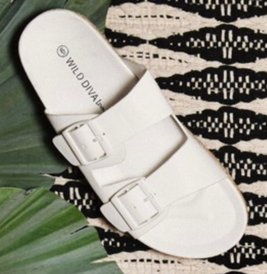 Wild Diva White Slide Sandals