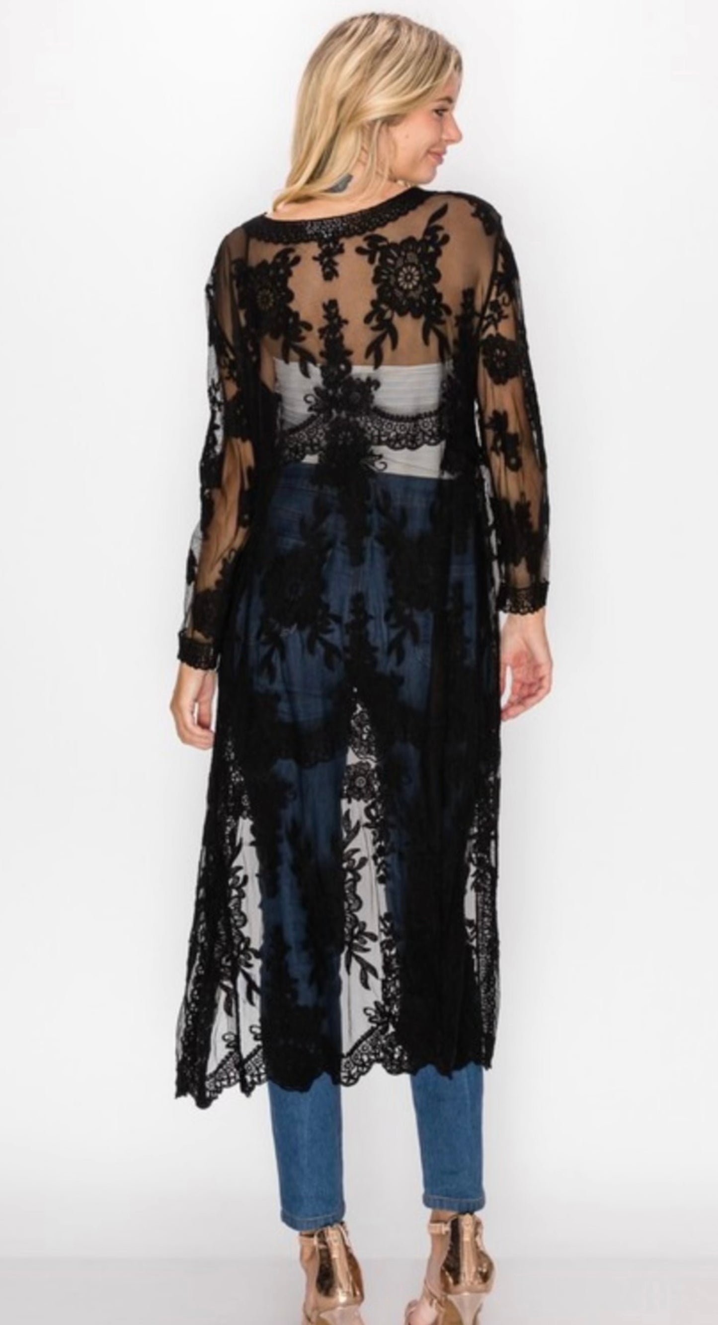 Black Sheer Lace Cardigan