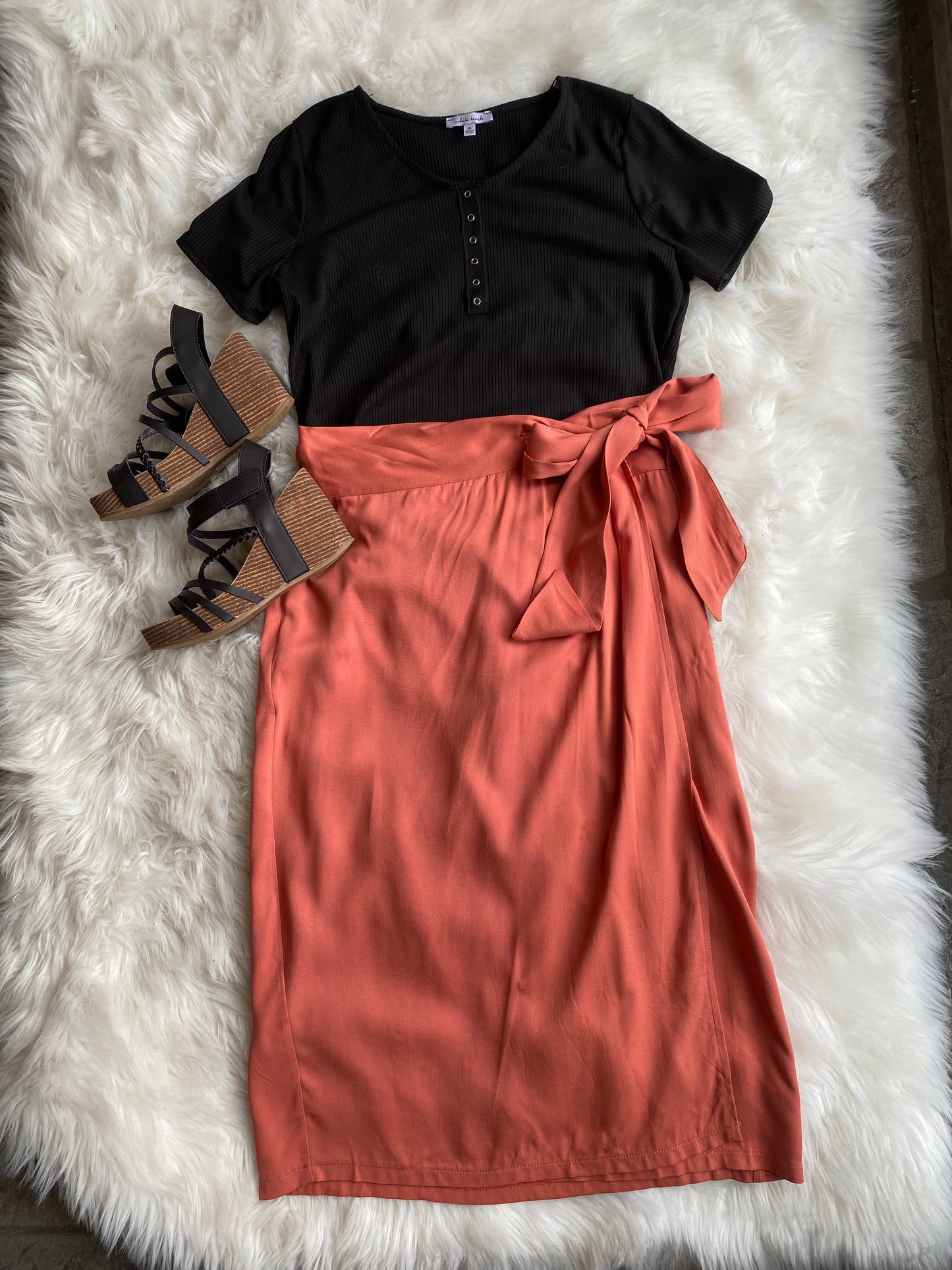 TIE WAIST WRAP MIDI SKIRT