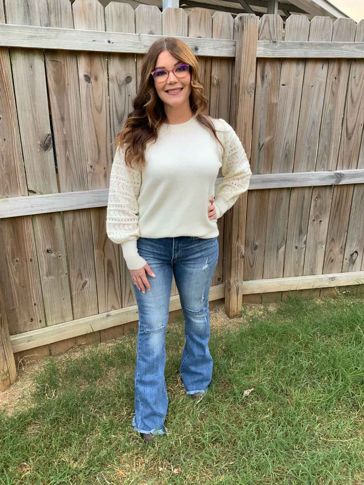 long-sleeved puff-shoulder sweater