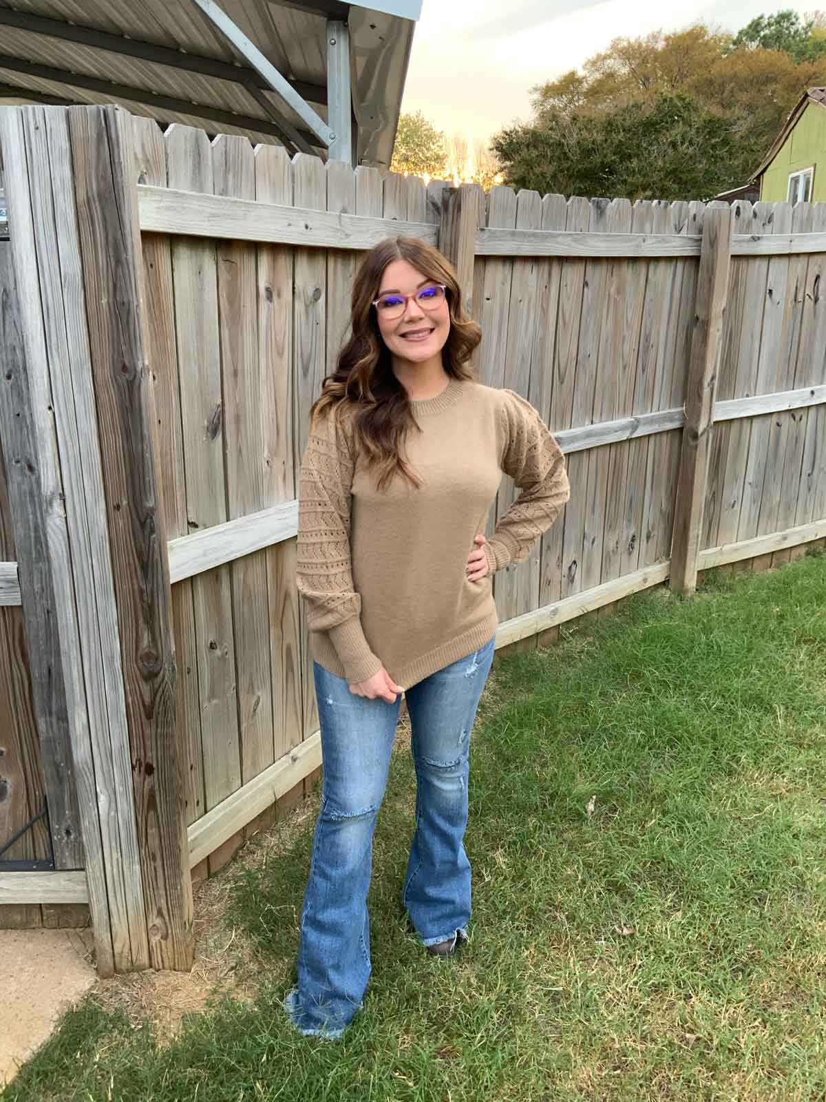 long-sleeved puff-shoulder sweater