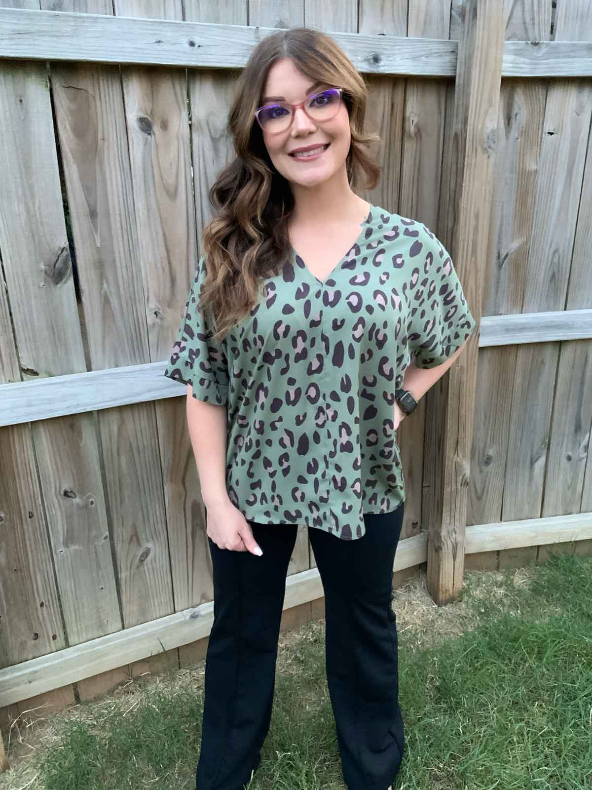 leopard print boxy top with short dolman sleeves