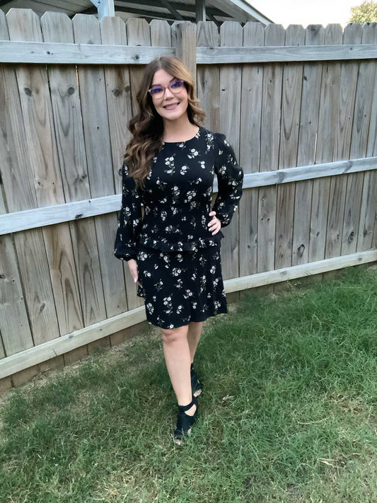 Long Sleeve Smocking Waist Floral Print Dress