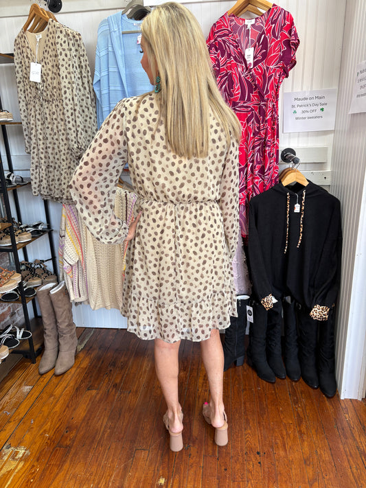 Gilli Beige Polka Dot Long Sleeve Dress
