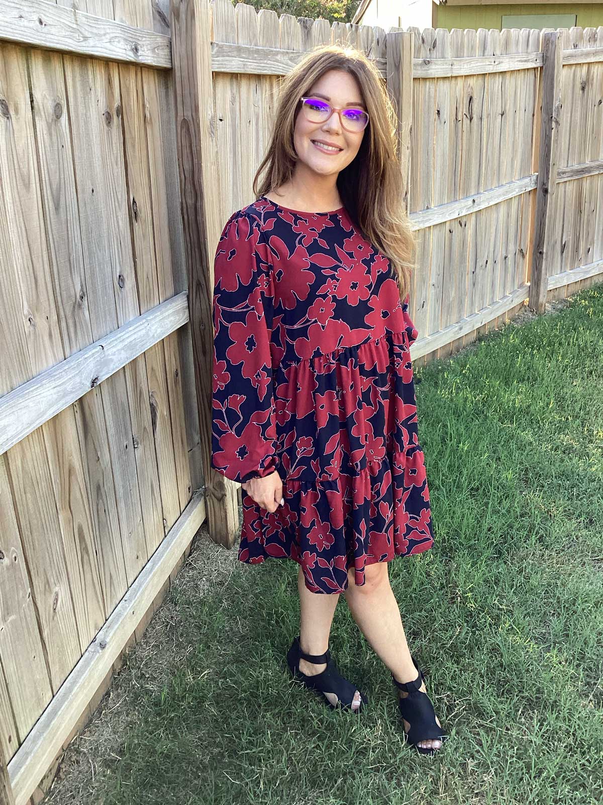 beautiful bold colors in this babydoll dress Bubble sleeves with back keyhole
