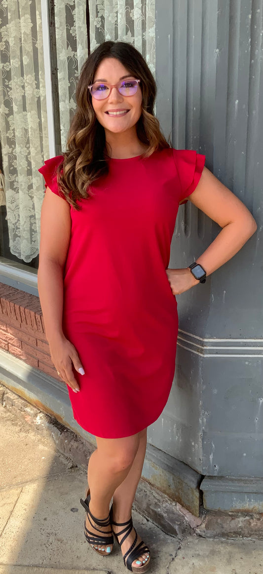 Ruffle Sleeves Solid Tunic Dress