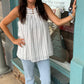 SPLIT NECK STRIPED TANK WITH KEYHOLE DETAIL